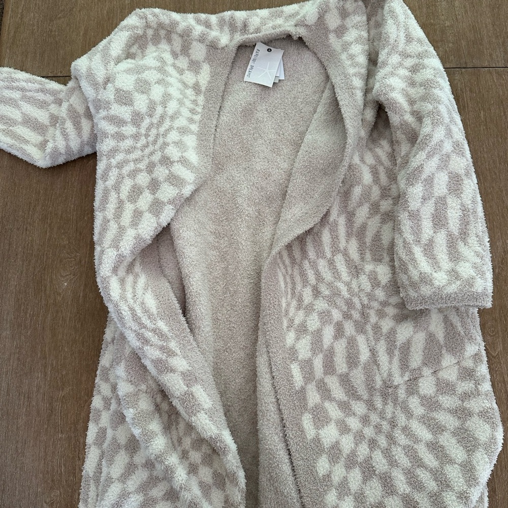 Barefoot Dreams Cream and Tan Patterned Bathrobe